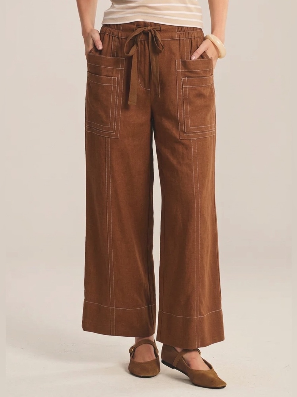 Gigio Walnut Linen Wide Leg Pants